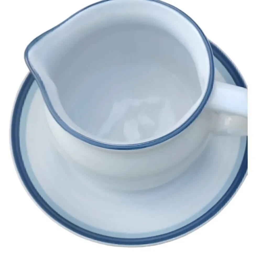 Pfaltzgraff gravy boat and base plate, pattern is sky